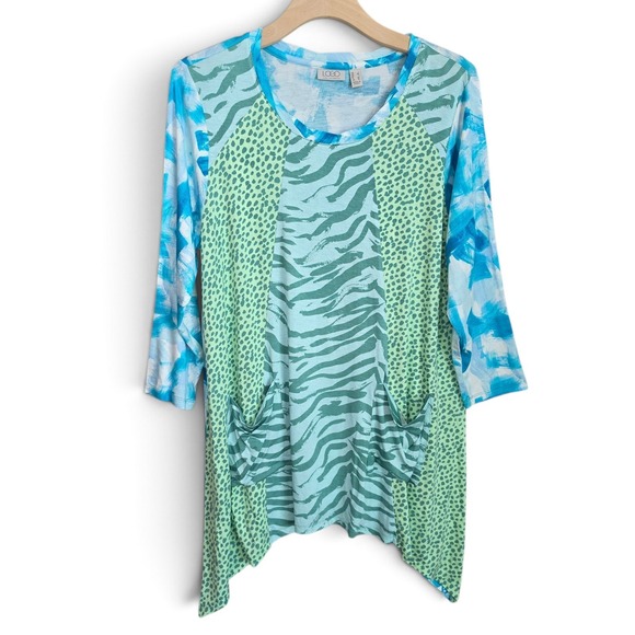 LOGO by Lori Goldstein Tops - LOGO Lori Goldstein Top Womens Large Blue Mixed Animal Print Tunic Pockets